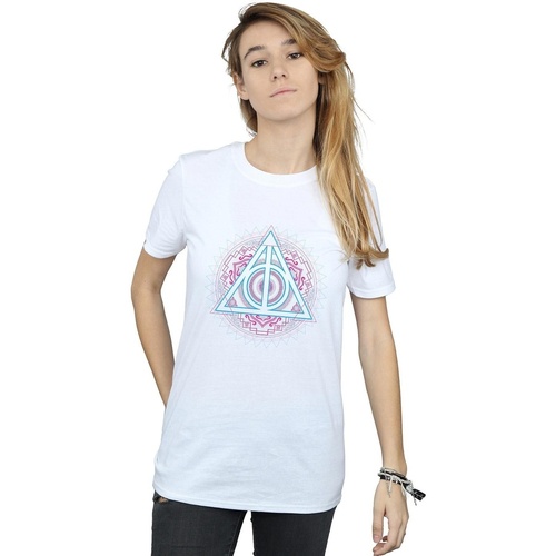 textil Mujer Camisetas manga larga Harry Potter Neon Deathly Hallows Blanco