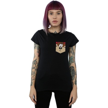 textil Mujer Camisetas manga larga Dessins Animés Tasmanian Devil Face Faux Pocket Negro