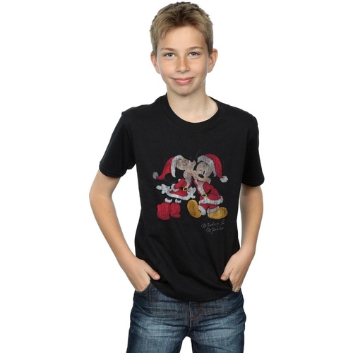 textil Niño Camisetas manga corta Disney Mickey And Minnie Christmas Kiss Negro