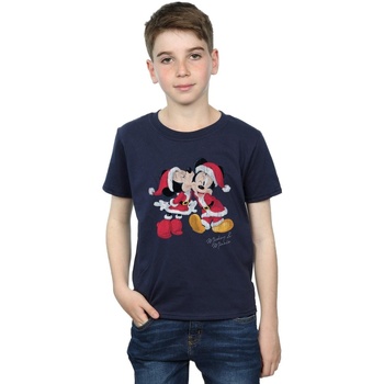 textil Niño Camisetas manga corta Disney Mickey And Minnie Christmas Kiss Azul
