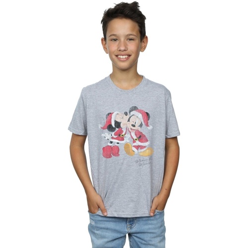 textil Niño Camisetas manga corta Disney Mickey And Minnie Christmas Kiss Gris