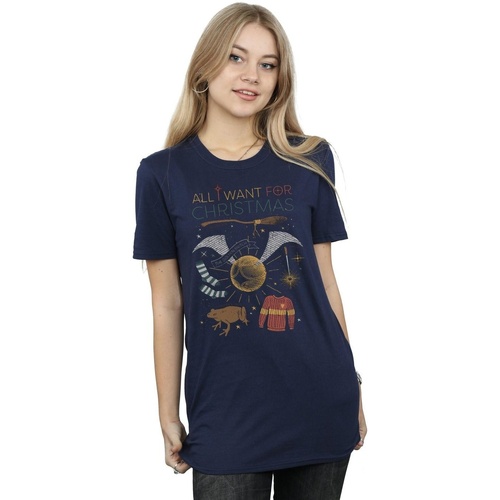 textil Mujer Camisetas manga larga Harry Potter All I Want For Christmas Azul
