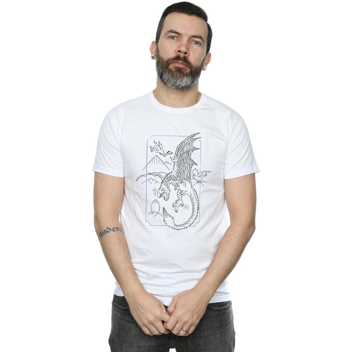 textil Hombre Camisetas manga larga Harry Potter Dragon Line Art Blanco