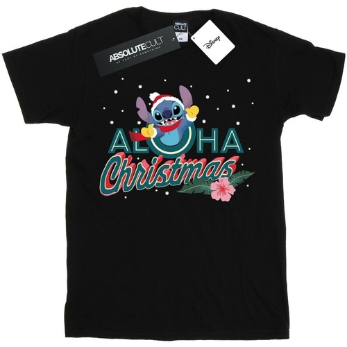 textil Mujer Camisetas manga larga Disney Lilo And Stitch Aloha Christmas Negro