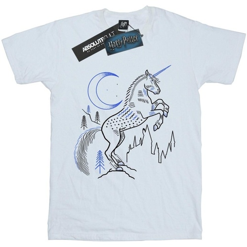 textil Hombre Camisetas manga larga Harry Potter Unicorn Line Art Blanco