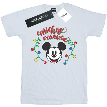 textil Niña Camisetas manga larga Disney Mickey Mouse Christmas Light Bulbs Blanco
