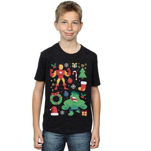 textil Niño Tops y Camisetas Marvel Iron Man And Hulk Christmas Day Negro