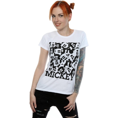textil Mujer Camisetas manga larga Disney Mickey Mouse Grid Blanco