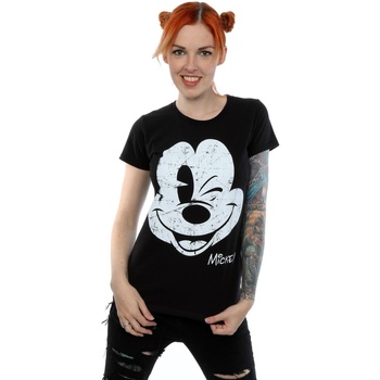 textil Mujer Camisetas manga larga Disney Mickey Mouse Distressed Face Negro