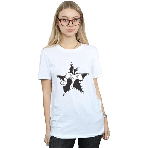 textil Mujer Camisetas manga larga Dessins Animés Sylvester Mono Star Blanco
