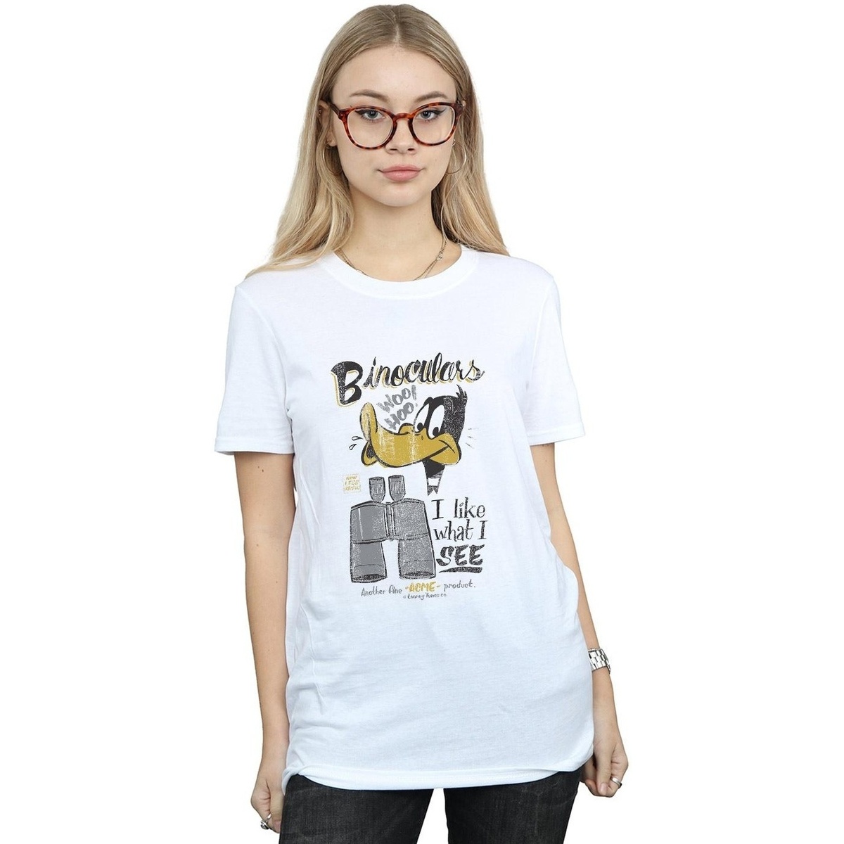 textil Mujer Camisetas manga larga Dessins Animés Daffy Duck Binoculars Blanco