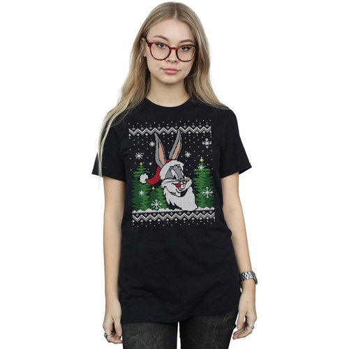 textil Mujer Camisetas manga larga Dessins Animés Bugs Bunny Christmas Fair Isle Negro