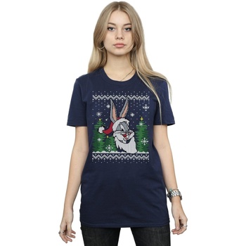 textil Mujer Camisetas manga larga Dessins Animés Bugs Bunny Christmas Fair Isle Azul