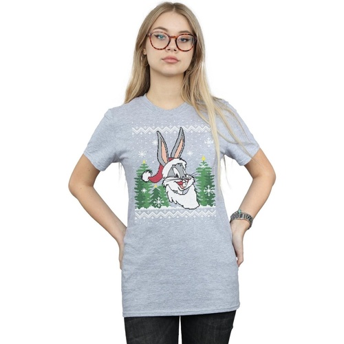 textil Mujer Camisetas manga larga Dessins Animés Bugs Bunny Christmas Fair Isle Gris