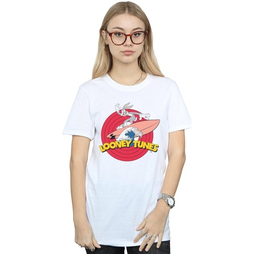 textil Mujer Camisetas manga larga Dessins Animés Bugs Bunny Surfing Blanco