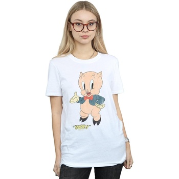 textil Mujer Camisetas manga larga Dessins Animés Porky Pig Distressed Blanco