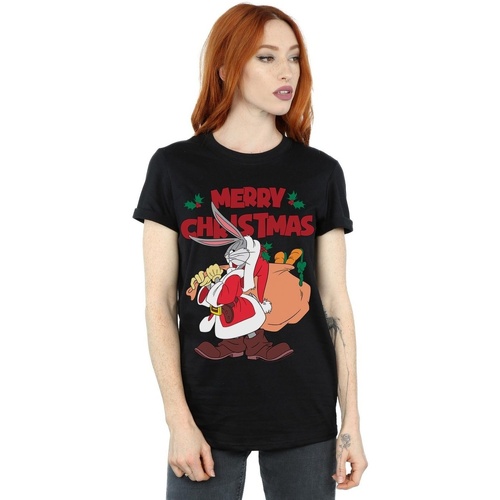textil Mujer Camisetas manga larga Dessins Animés Santa Bugs Bunny Negro