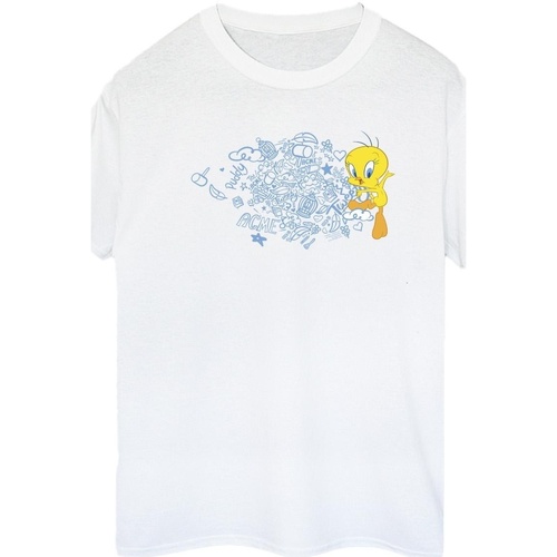 textil Mujer Camisetas manga larga Dessins Animés ACME Doodles Tweety Blanco