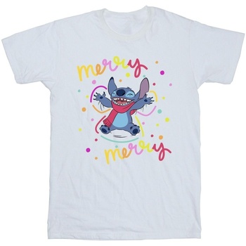 textil Hombre Camisetas manga larga Disney Lilo & Stitch Merry Rainbow Blanco