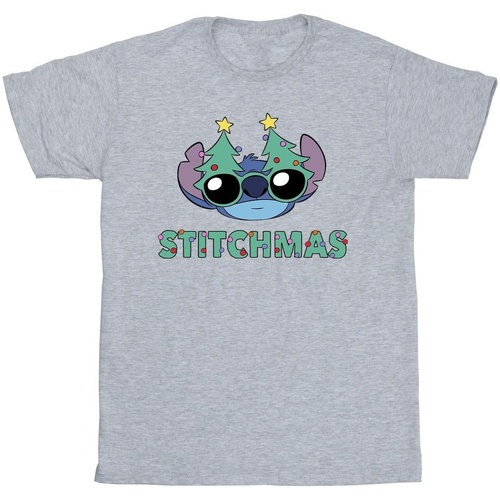 textil Hombre Camisetas manga larga Disney Lilo & Stitch Stitchmas Glasses Gris