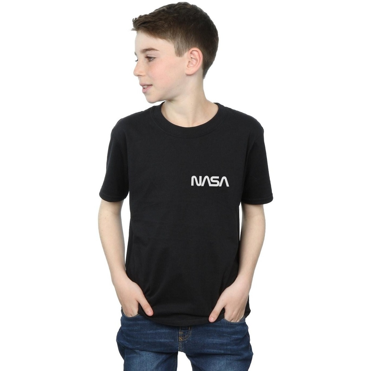 textil Niño Camisetas manga corta Nasa Modern Logo Chest Negro
