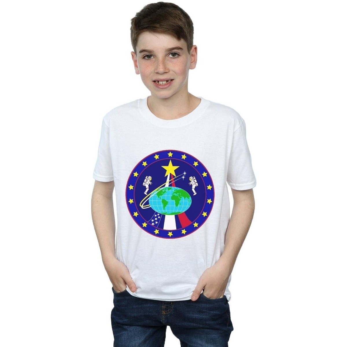 textil Niño Camisetas manga corta Nasa Classic Globe Astronauts Blanco