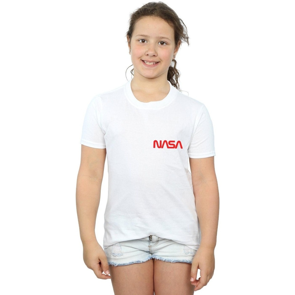 textil Niña Camisetas manga larga Nasa Modern Logo Chest Blanco