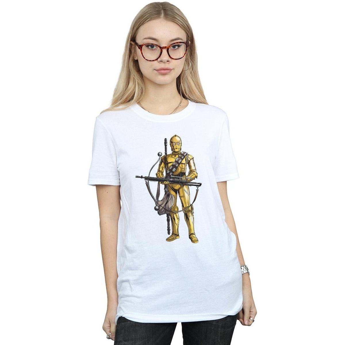 textil Mujer Camisetas manga larga Star Wars The Rise Of Skywalker C-3PO Chewbacca Bow Caster Blanco