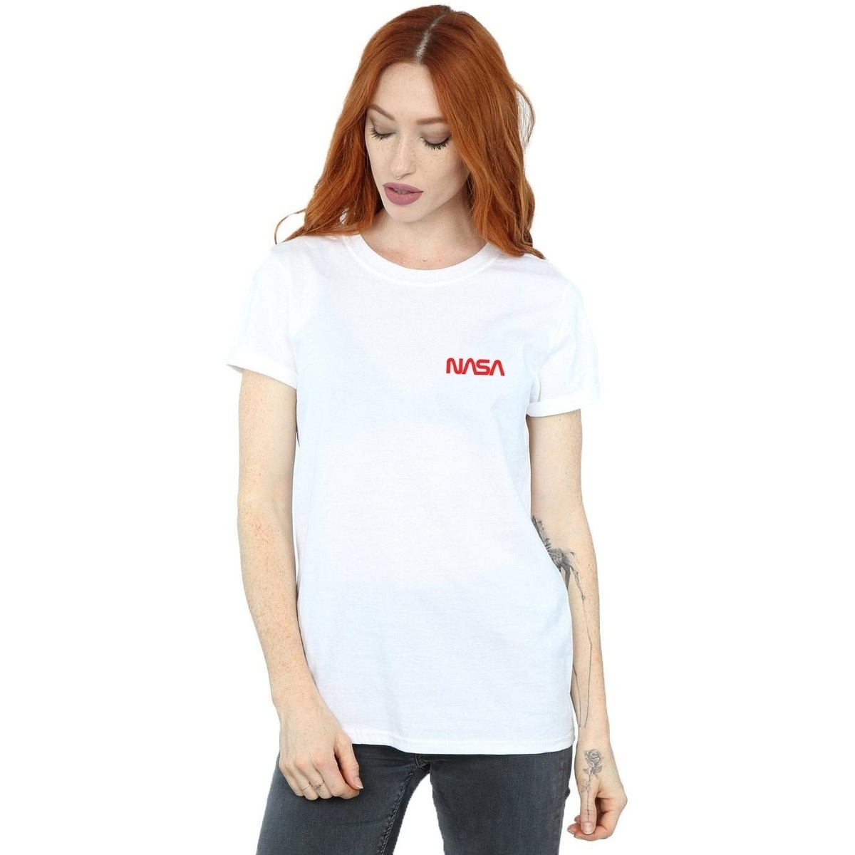 textil Mujer Camisetas manga larga Nasa Modern Logo Chest Blanco