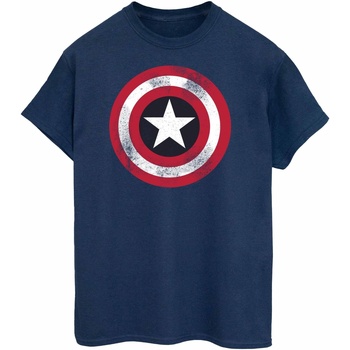 textil Mujer Camisetas manga larga Marvel Captain America Distressed Shield Azul