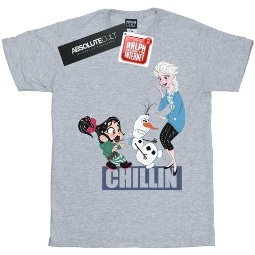 textil Hombre Camisetas manga larga Disney Wreck It Ralph Elsa And Vanellope Gris