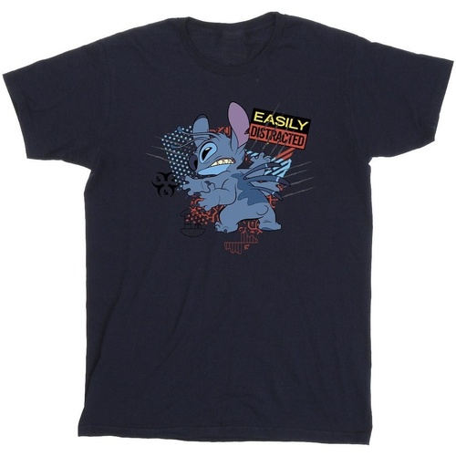 textil Hombre Camisetas manga larga Disney Lilo And Stitch Easily Distracted Azul