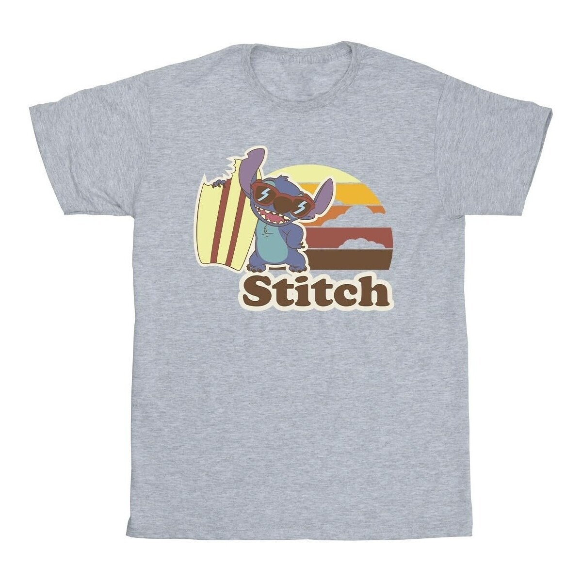 textil Hombre Camisetas manga larga Disney Lilo And Stitch Bitten Surfboard Gris