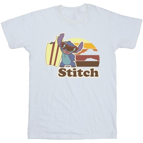 textil Hombre Camisetas manga larga Disney Lilo And Stitch Bitten Surfboard Blanco