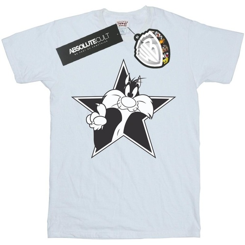 textil Hombre Camisetas manga larga Dessins Animés Sylvester Mono Star Blanco