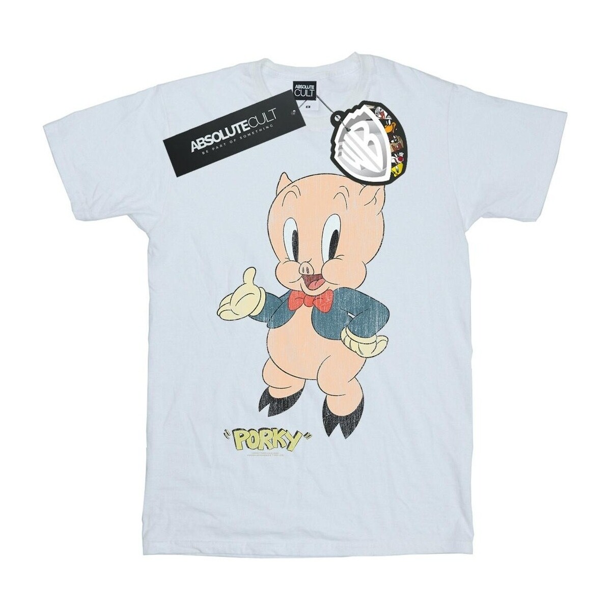 textil Hombre Camisetas manga larga Dessins Animés Porky Pig Distressed Blanco