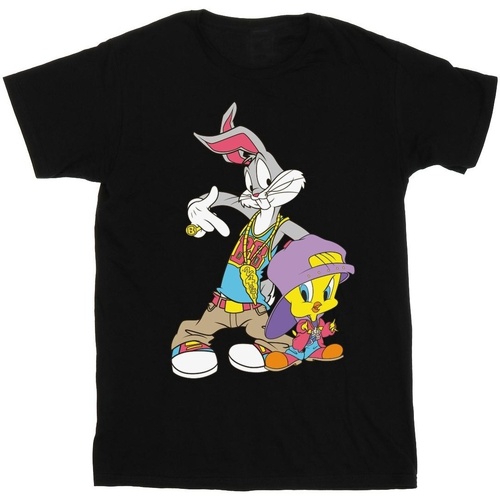 textil Hombre Camisetas manga larga Dessins Animés Bugs And Tweety Hip Hop Negro
