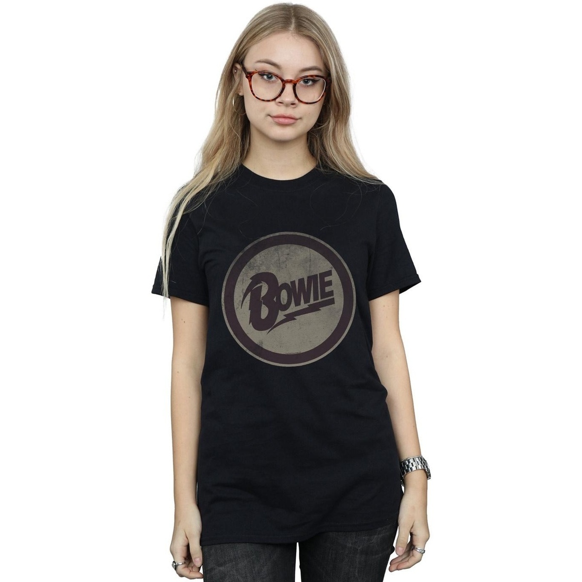 textil Mujer Camisetas manga larga David Bowie Circle Logo Negro