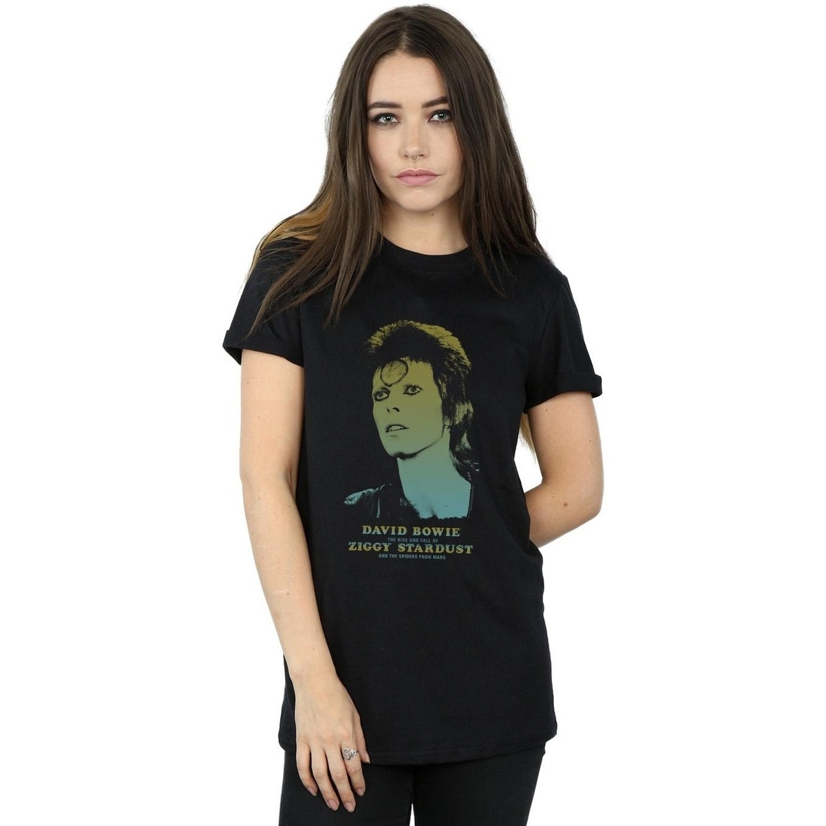 textil Mujer Camisetas manga larga David Bowie Ziggy Gradient Negro