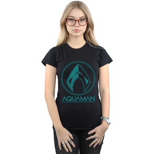 textil Mujer Camisetas manga larga Dc Comics Aquaman Aqua Logo Negro