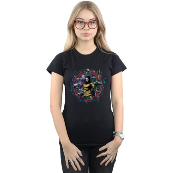 textil Mujer Camisetas manga larga Dc Comics Aquaman Circular Crest Negro