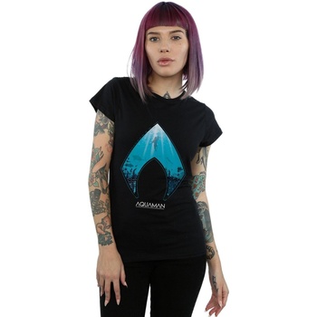 textil Mujer Camisetas manga larga Dc Comics Aquaman Ocean Logo Negro