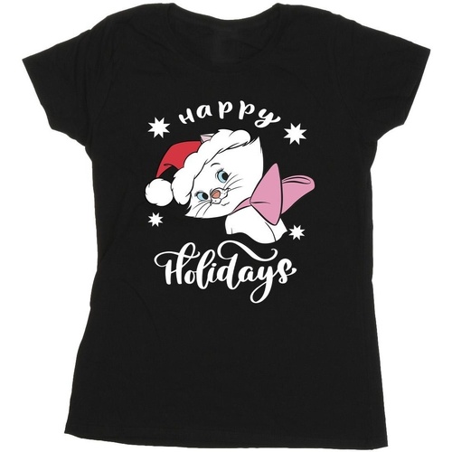 textil Mujer Camisetas manga larga Disney The Aristocats Happy Holidays Negro