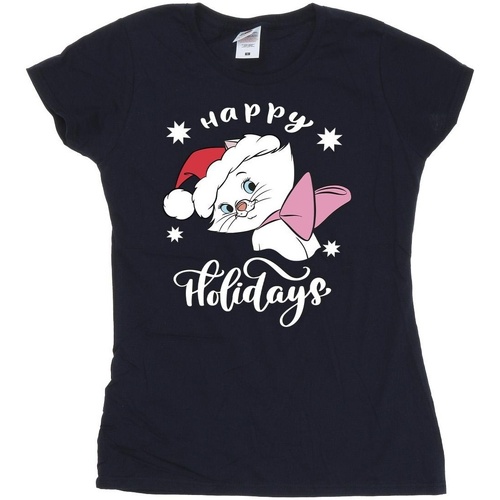 textil Mujer Camisetas manga larga Disney The Aristocats Happy Holidays Azul
