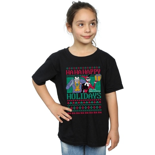 textil Niña Camisetas manga larga Dc Comics Joker And Harley Quinn Ha Ha Happy Holidays Negro