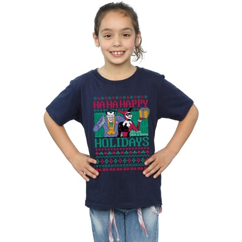 textil Niña Camisetas manga larga Dc Comics Joker And Harley Quinn Ha Ha Happy Holidays Azul