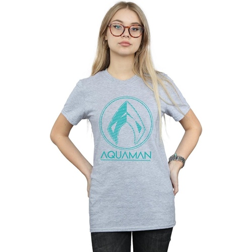 textil Mujer Camisetas manga larga Dc Comics Aquaman Aqua Logo Gris