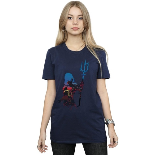 textil Mujer Camisetas manga larga Dc Comics Aquaman Battle Silhouette Azul