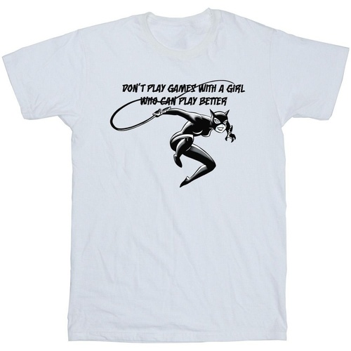 textil Niña Camisetas manga larga Dc Comics Catwoman Don't Play Games Blanco