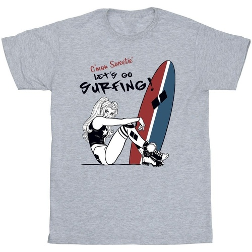 textil Niña Camisetas manga larga Dc Comics Harley Quinn Let's Go Surfing Gris